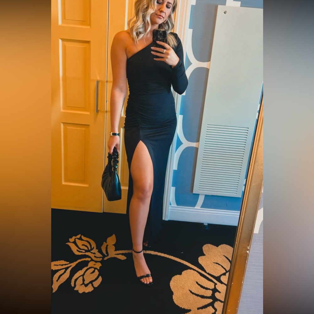 Michael Costello Black One-Shoulder Dress